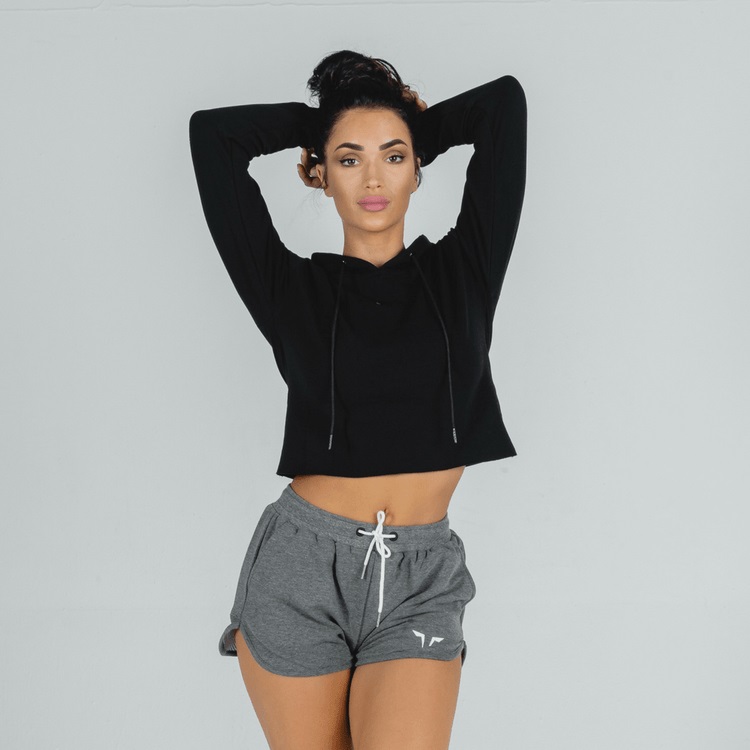 SHE-WOLF CROP HOODIE - BLACK